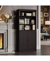 Palace Imports Premium 100% Solid European Oak Hardwood 6-Shelf Modular Bookcase with Bottom Shaker Doors.