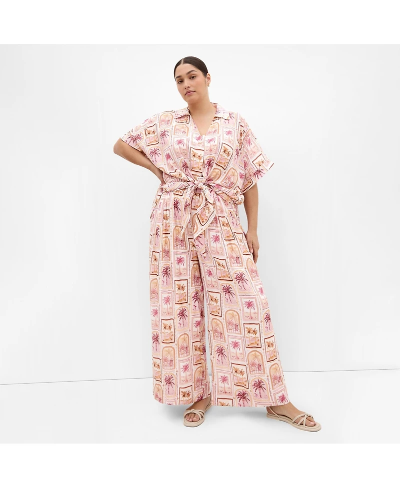 City Chic Women's Postcard Soiree Print Wide Leg Pant