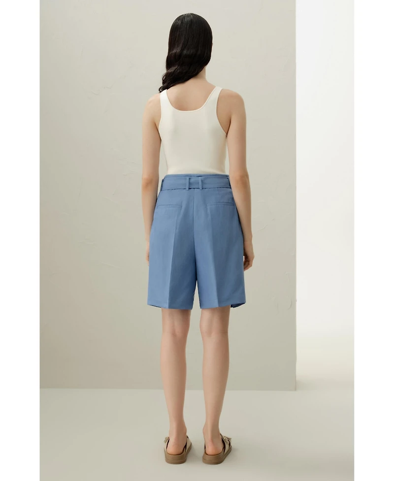 Lilysilk Women's Silk Linen Belted Shorts