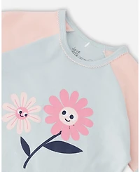 Deux par Deux Little Girls Cotton Two-Piece Pyjama Set Smiling Flower Print