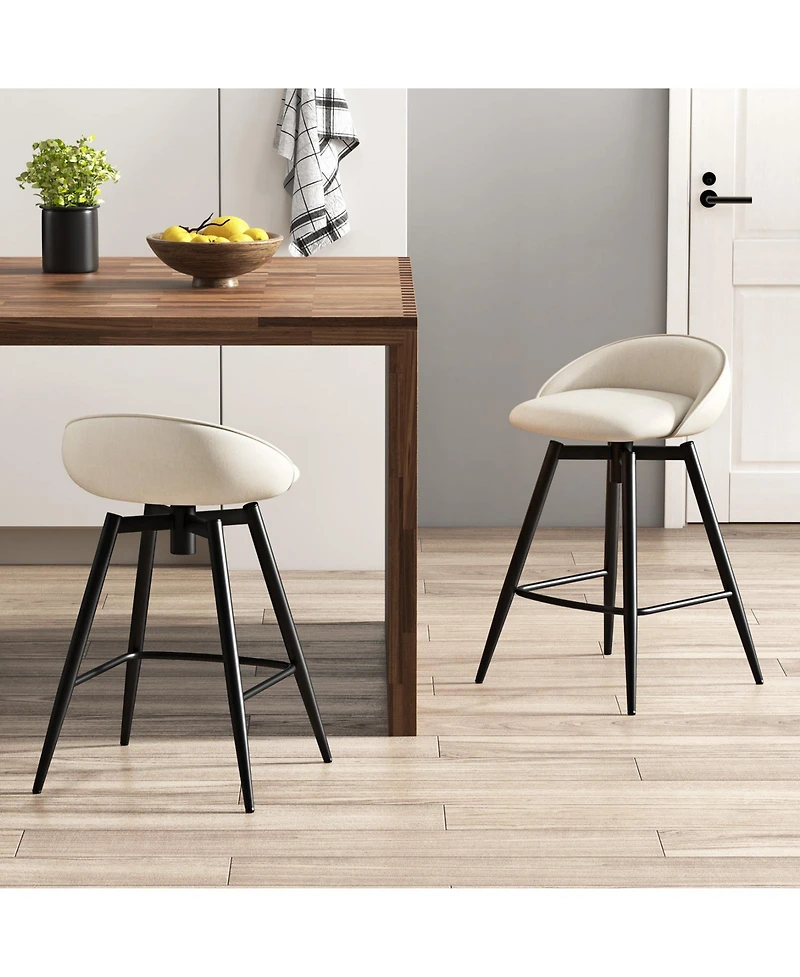 Gouun 25 in Upholstered Counter Height Bar Stool Set of 2 withFootrest and Backrest