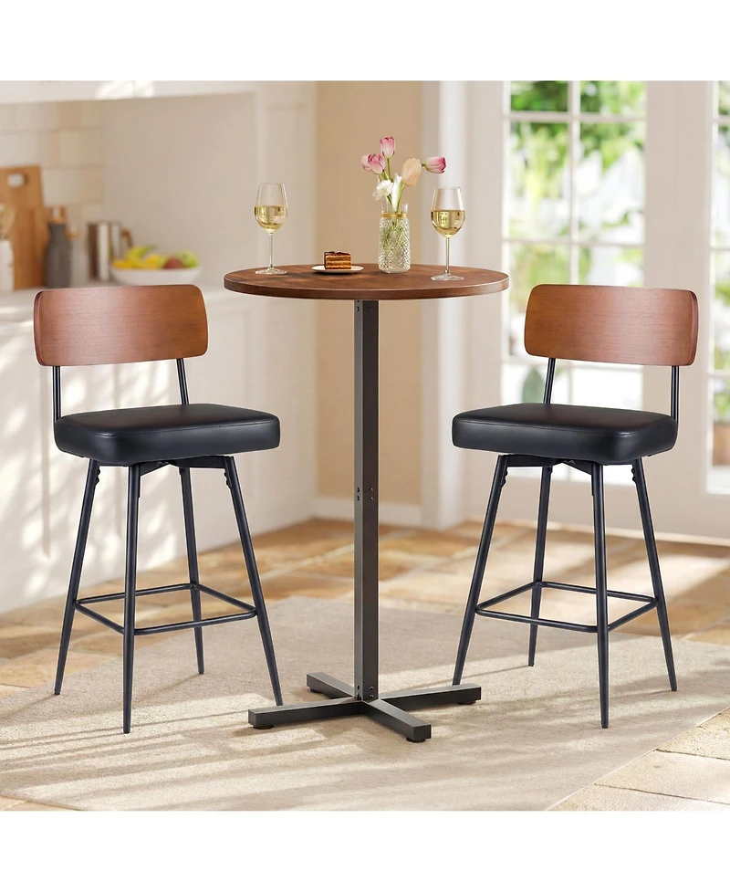 Gouun 27 Padded Swivel Counter Height Bar Stool Set of 2 with Curved Backrest and Metal Frame