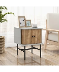 sumyeg Mid-century Modern Nightstand with Sliding Doors and Storage Cabinet