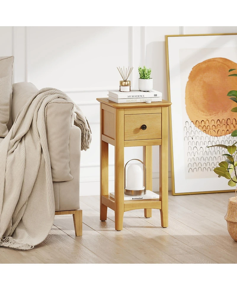 sumyeg 3-Tier Nightstand with Drawer and Open Storage Shelf