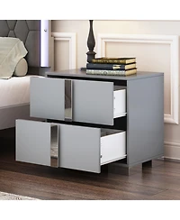 sumyeg Elegant Mirrored Nightstand with Metal Foot and 2 Drawers