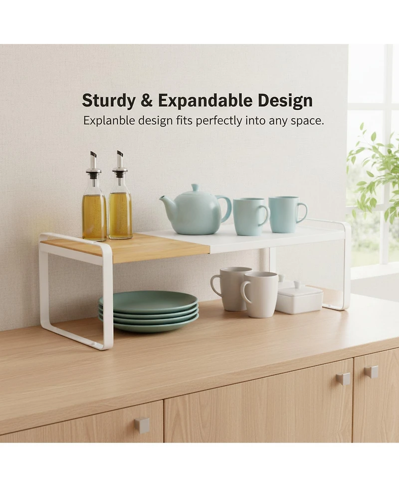 Yigii Expandable Stackable Cabinet Shelf Organizer Anti-slip Kitchen Pantry Closet Shoe Storage Adjustable