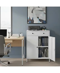 Yigii Metal Storage Cabinet Garage 2 Drawers Adjustable Shelf Locking Short Office Home