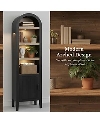 Yigii Tall Arched Pantry Cabinet Reeded Doors 5Tier Adjustable Shelves Bookshelf Storage