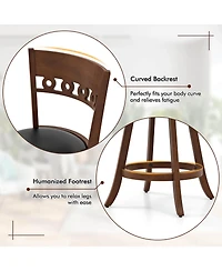 Gymax 4PCS 24.5'' Counter Height Bar Chairs Swivel Bar Stools w/ Rubber Wood Frame