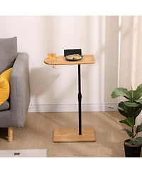 sumyeg Adjustable Bamboo C-Shaped Couch Tray Table Coffee Table with Oval and Rectangle Design