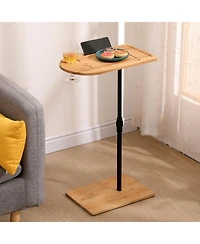 sumyeg Adjustable Bamboo C-Shaped Couch Tray Table Coffee Table with Oval and Rectangle Design