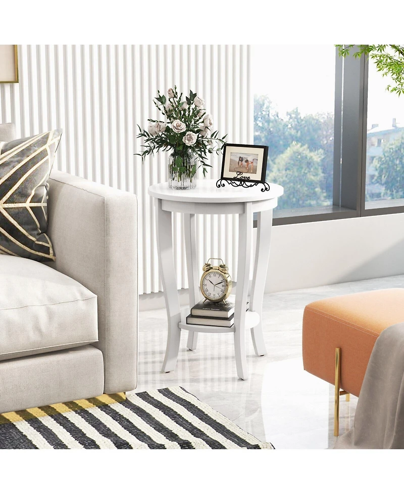 sumyeg 2-tier Round End Table with Solid Wood Legs