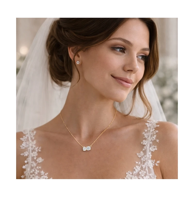 Dloria 2 ct. t.w. Toi et Moi Moissanite Necklace (Pear and Round-Cut, Color D, Fl Clarity) in Gold Vermeil