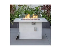 LeisureMod Chelsea Propane Fire Pit 44 Inch 55,000 Btu Auto-Ignition Gas Fire Pit Table with lid, Wind Guard and Decorative Stones Aluminum Frame