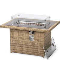 LeisureMod Mace 44" Outdoor Fire Pit Table – 55,000 Btu Propane Gas with Wicker Frame, Tempered Glass Wind Guard and Crystal Beads