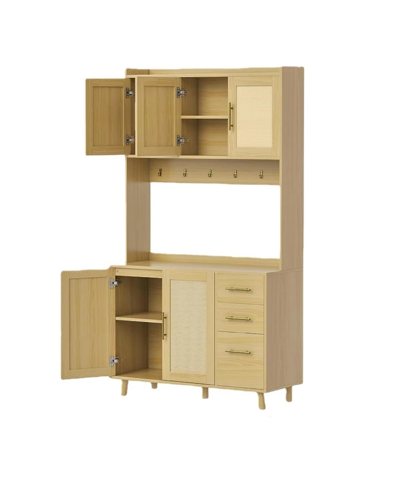 gaomon Kitchen Pantry Cabinet with Rattan Doors and Storage Drawers