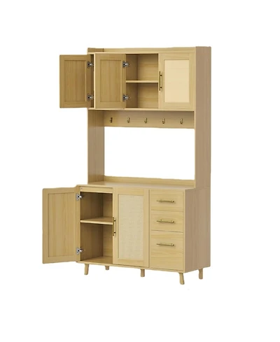 gaomon Kitchen Pantry Cabinet with Rattan Doors and Storage Drawers