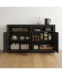 Yigii Sideboard Buffet Cabinet 4 Doors Open Shelf Adjustable Kitchen Coffee Bar Console Table Living Room Hallway