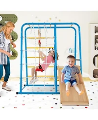 Slickblue Kids Indoor Playset 6 in 1 Jungle Gym with Slide