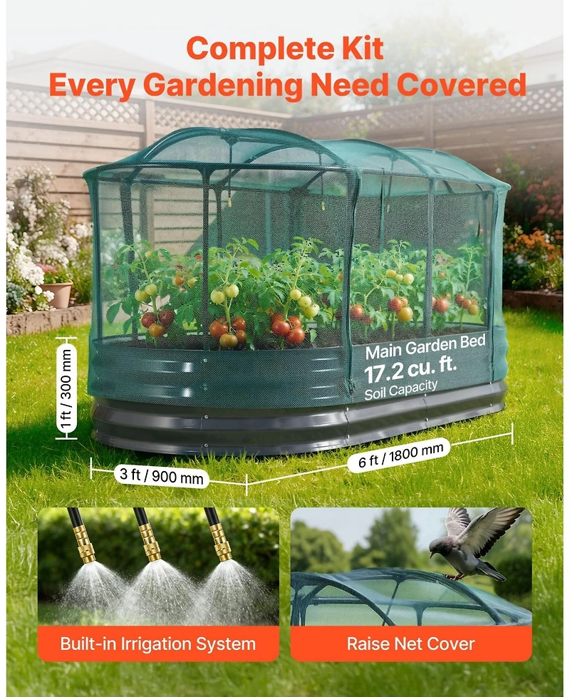 Sugift Galvanized Raised Garden Bed 6 x 3 x 1 ft with Self Watering System and Mesh Cover