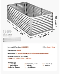 Sugift Galvanized Raised Garden Bed 8 x 4 x 3 ft Rectangular Elevated Planter Box for Vegetables