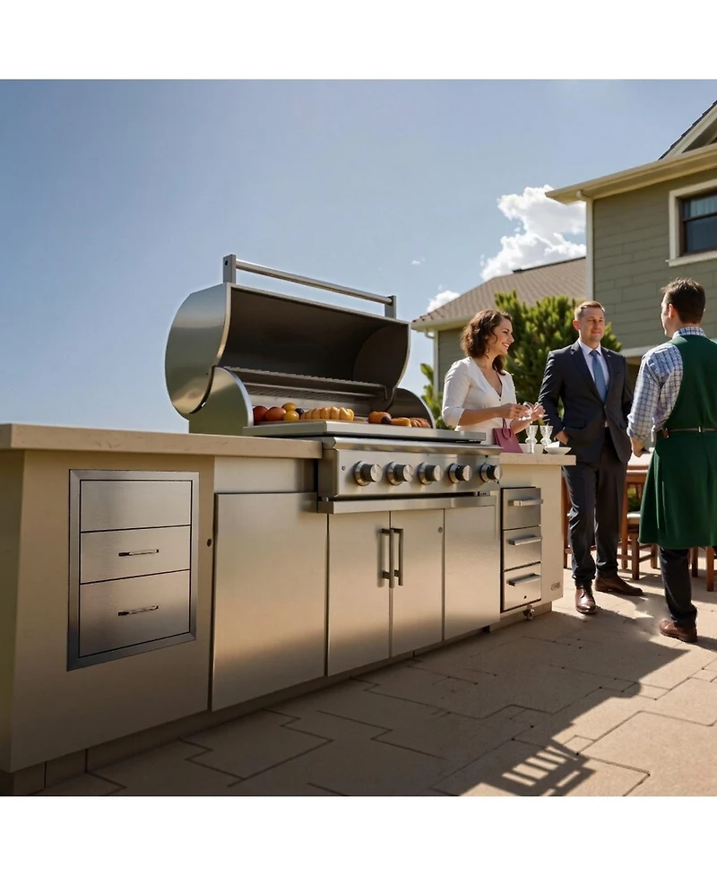 Sugift Outdoor Kitchen Stainless Steel Bbq Triple Access Drawers 18in x 23in x 23in