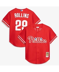 Mitchell & Ness Men's Jimmy Rollins Red Philadelphia Phillies Cooperstown Mesh Batting Practice Button-Up Jersey