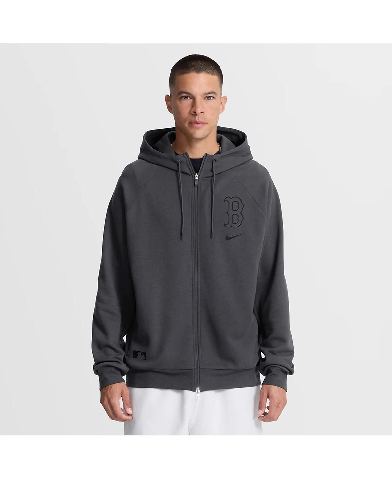 Nike Men's Anthracite Boston Red Sox Authentic Collection Player Raglan Dri-fit Full-Zip Hoodie