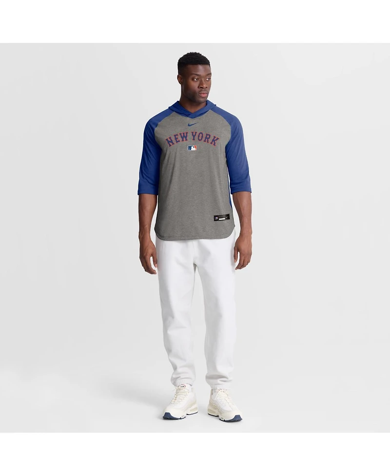 Nike Men's Gray New York Mets Authentic Collection Flux Dri-fit Raglan 3/4-Sleeve Hoodie