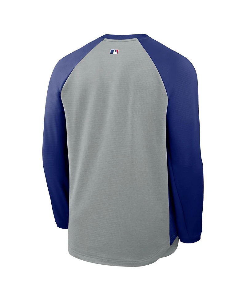 Nike Men's Heather Charcoal Los Angeles Dodgers Authentic Collection Raglan Dri-fit Sweatshirt