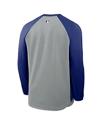 Nike Men's Heather Charcoal Los Angeles Dodgers Authentic Collection Raglan Dri-fit Sweatshirt