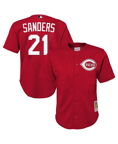 Mitchell & Ness Big Boys and Girls Deion Sanders Red Cincinnati Reds Cooperstown Mesh Batting Practice Jersey