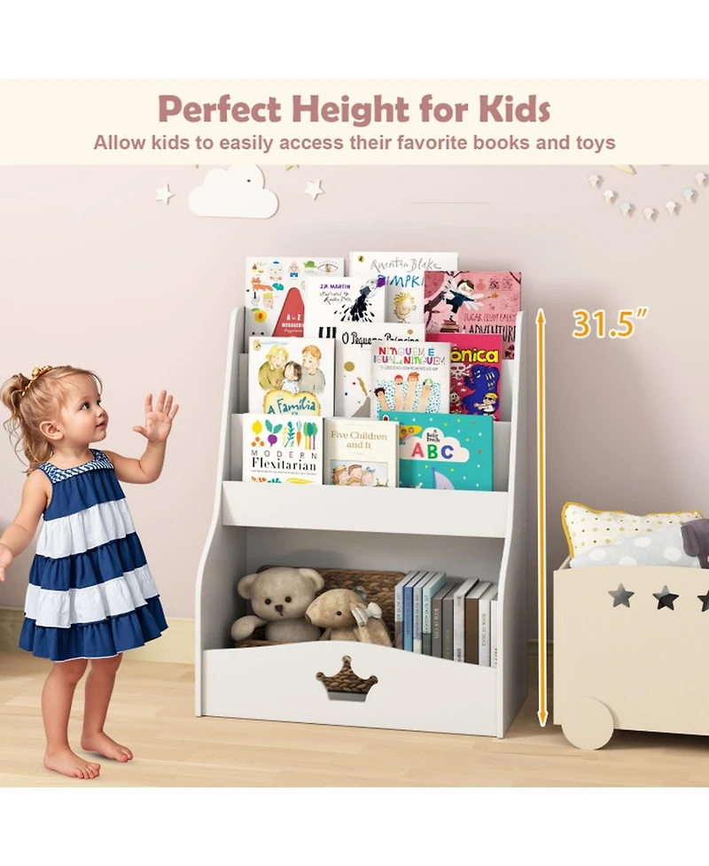 Gouun 4-Tier Kids Bookshelf with Shelves and Compartment for Toddlers