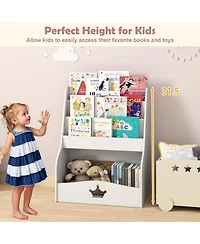 Gouun 4-Tier Kids Bookshelf with Shelves and Compartment for Toddlers