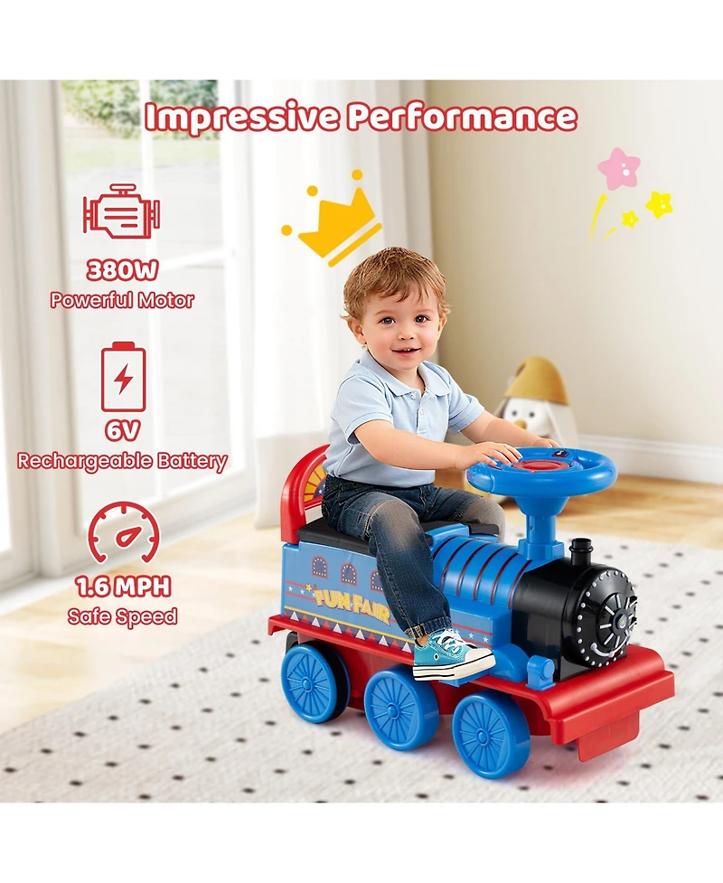 Slickblue Kids Ride On Train 6V 2 Seater Carriage Led Lights