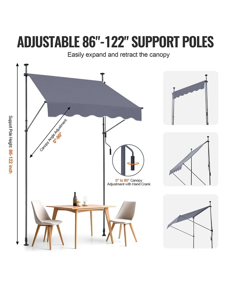 Sugift 59 x 47in Retractable Patio Awning Sunshade Shelter for Patio and Balcony