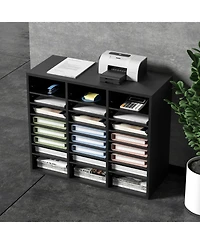 Sugift Wood Literature Organizer 24 Compartments Removable Shelves for Office Use