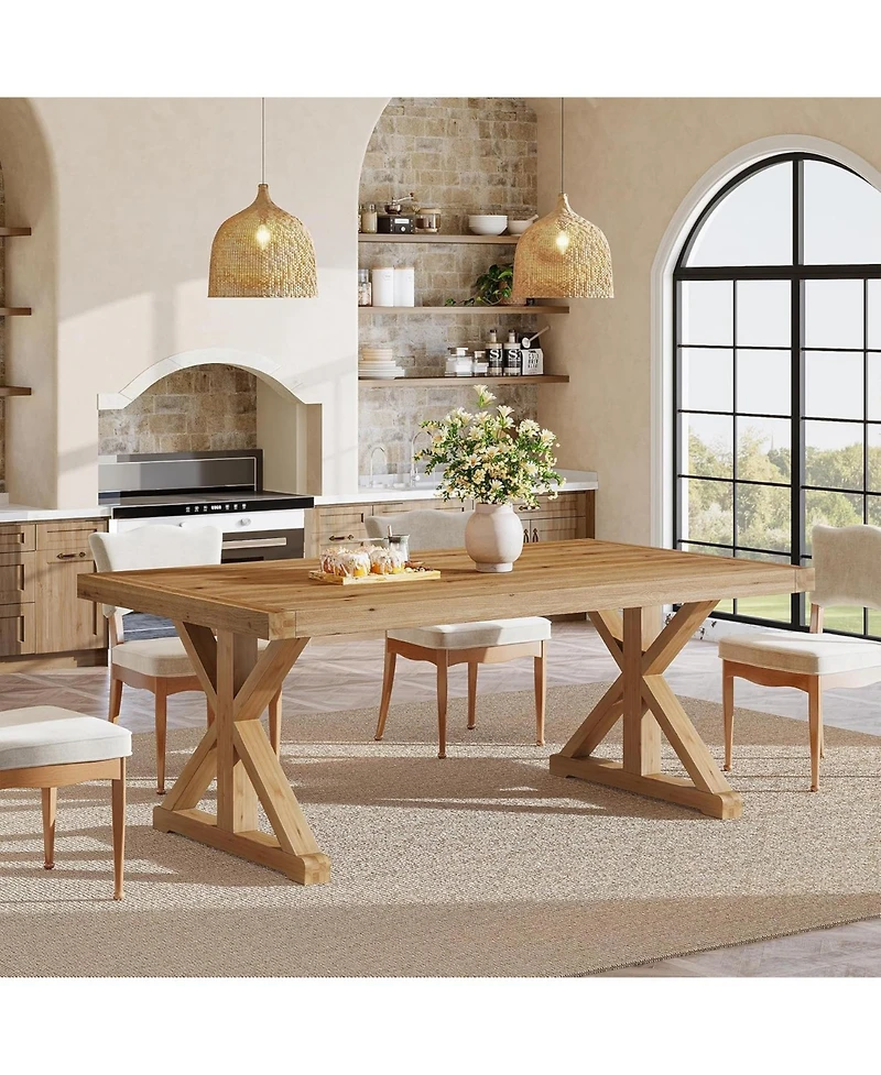 Tribesigns Solid Wood Dining Table for 4-6, 63-Inch Farmhouse Kitchen Table with Sturdy Legs, Wooden Rectangular Dinner Furniture