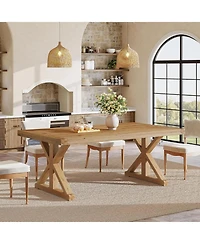 Tribesigns Solid Wood Dining Table for 4-6, 63-Inch Farmhouse Kitchen Table with Sturdy Legs, Wooden Rectangular Dinner Furniture