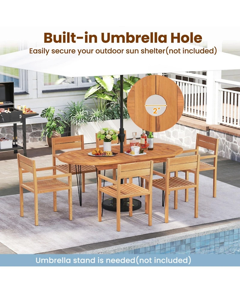 Gouun 71 in Teak Wood Patio Dining Table for 6 with Sturdy Metal Frame