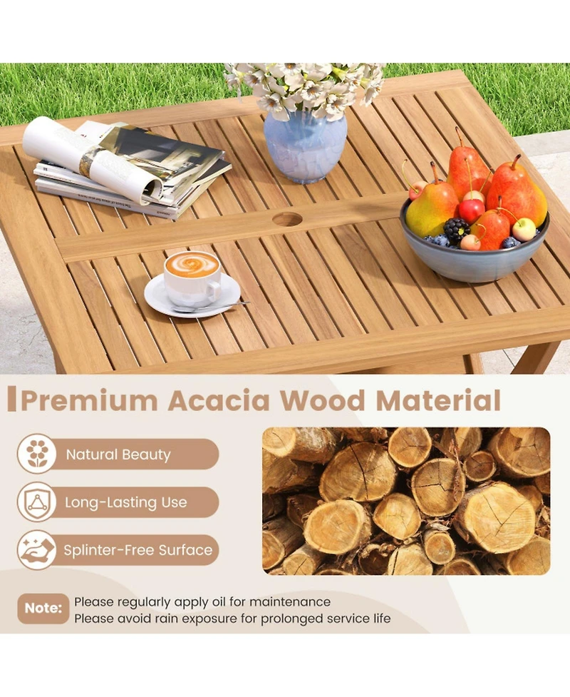 Gouun 36 in Acacia Wood Folding Patio Dining Table with Umbrella Hole