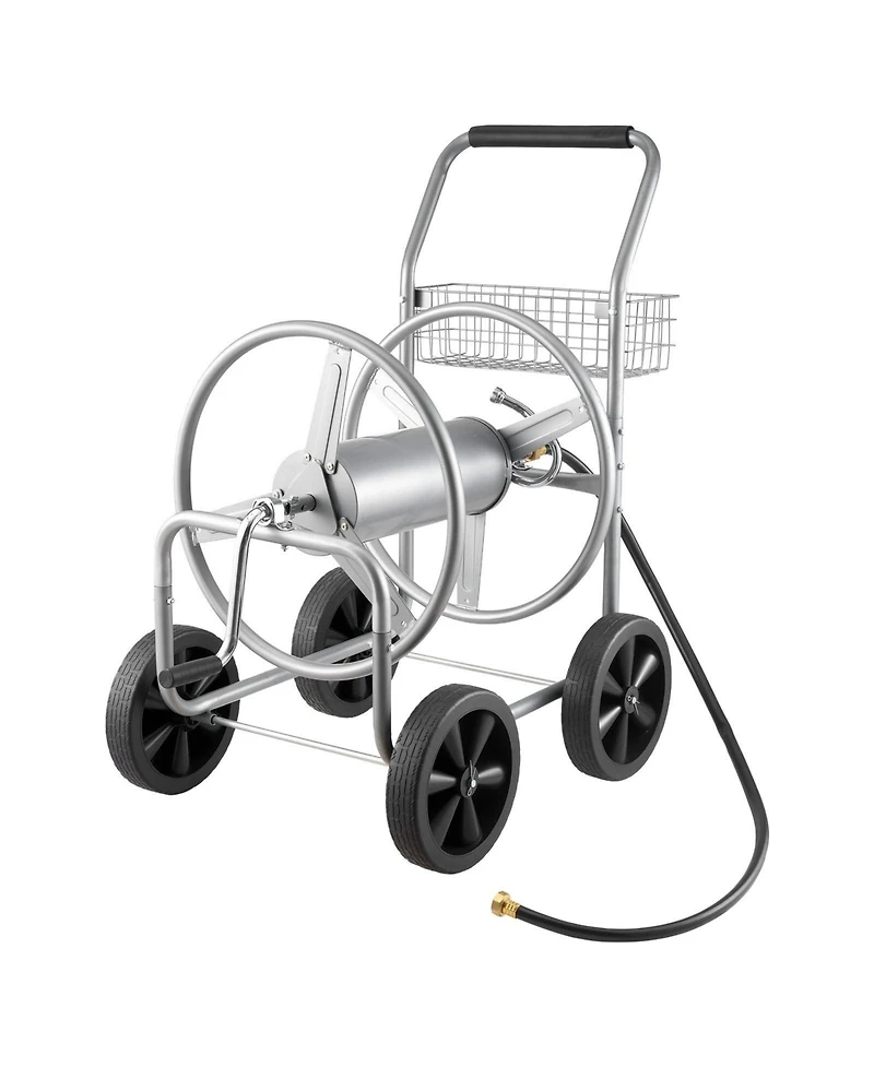 Sugift Mobile Steel Hose Reel Cart with Storage Basket Holds Up to 250 ft of Hose