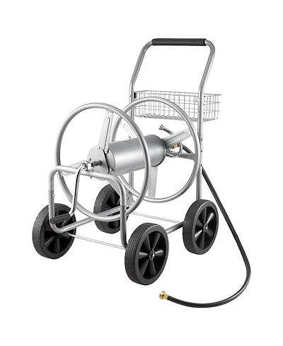 Sugift Mobile Steel Hose Reel Cart with Storage Basket Holds Up to 250 ft of Hose