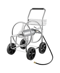 Sugift Mobile Steel Hose Reel Cart with Storage Basket Holds Up to 250 ft of Hose