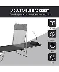 Outsunny Portable Sun Lounger, Lightweight Folding Chaise Lounge Chair w/ Adjustable Backrest & Pillow for Beach, Poolside and Patio