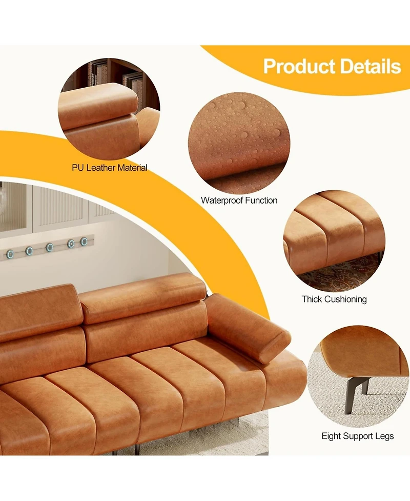 gaomon Sofa Couch, Couches for Living Room, Morden 3 Seater Pu Leather Sofas with Adjustable Headrest and Armrest, for Bedroom, Office