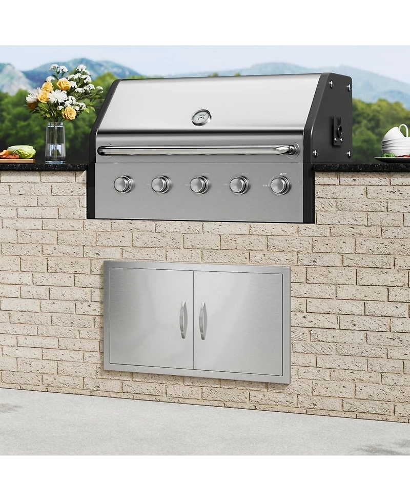 Sugift 34W x 19H in Double Stainless Steel Bbq Access Door for Bbq Island Grilling