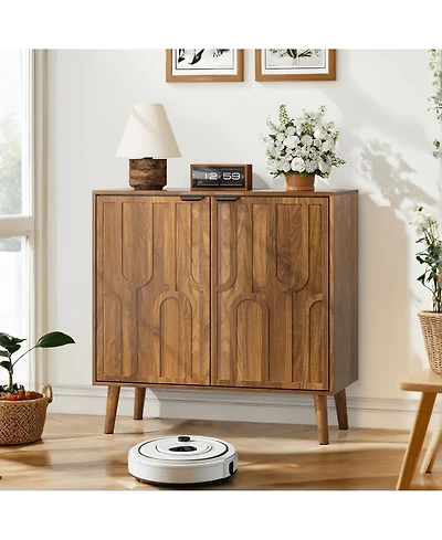 Rainsken Sideboard Buffet Cabinet, Farmhouse Wood Storage Cabinet with Paper Clip Design for Kitchen, Dining Room, Living Room