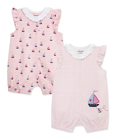 Little Me Baby Girls' Sailboats Sleeveless Rompers, 2-Pack