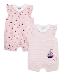 Little Me Baby Girls' Sailboats Sleeveless Rompers, 2-Pack